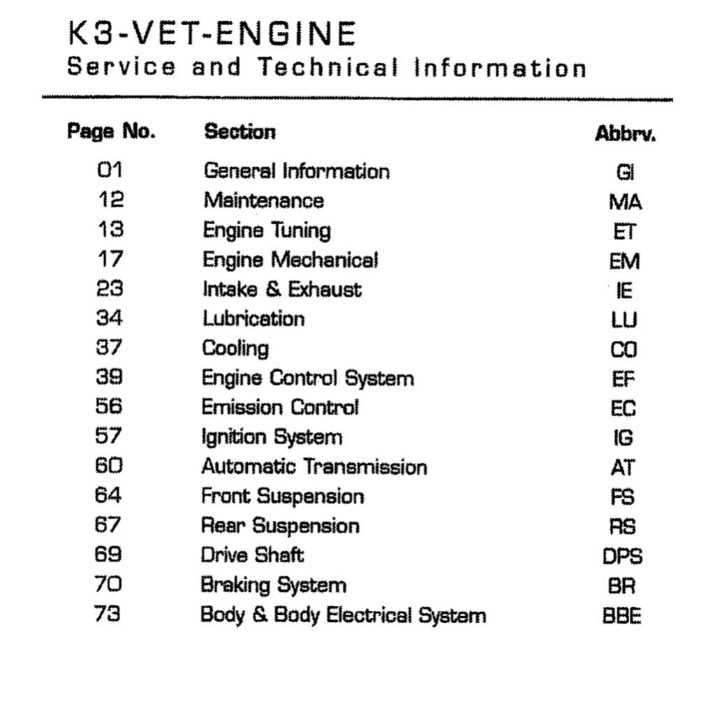 Daihatsu Engine K3-VE/VE2/VET Service Manual - page 4