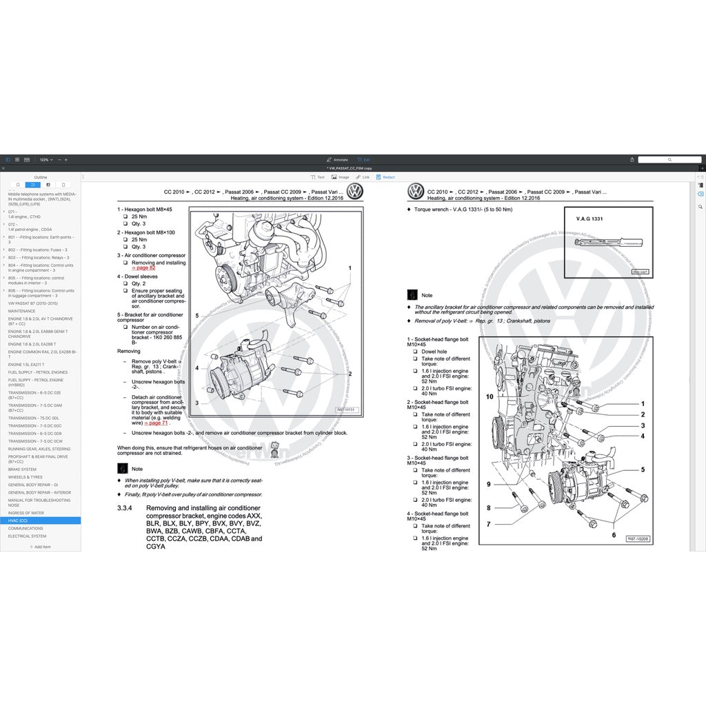 VW PASSAT CC 2008-2016 Full Manual Set – Repair & Maintenance Manual - page 8